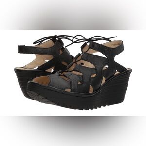 Fly London Black Lace-Up Gladiator Wedge Sandals in great condition.